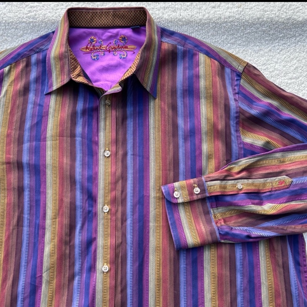 ROBERT GRAHAM shirt Striped Long Sleeve Flip Cuff Men size 2X purple long sleeve